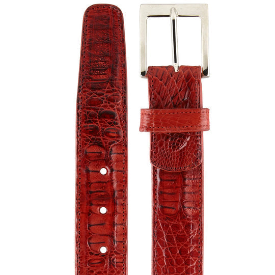 Men's Belvedere Genuine Caiman Crocodile Dress Belt in Red - red