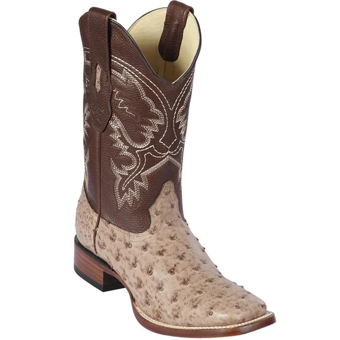 Los Altos Boots - Mens Dress Cowboy Boot - Low Priced Moka Ostrich Square Toe Boots- in Moka - 6