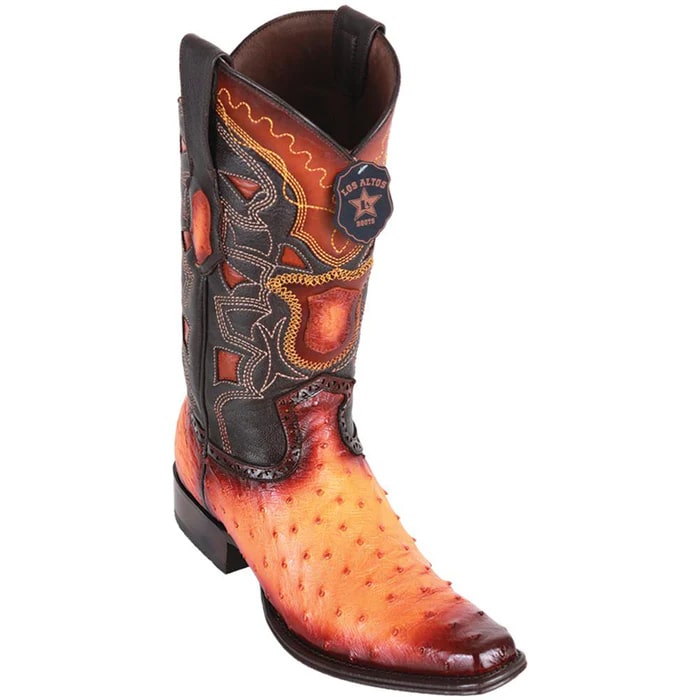 Los Altos Boots - Mens Dress Cowboy Boot - Low Priced Buttercup Ostrich Boots - European Toe- in Faded Buttercup - 6
