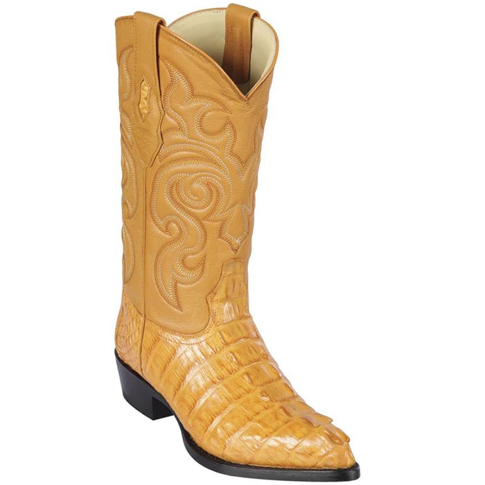 J Toe Cowboy Boots - J Toe Western Boots - Los Altos Boots - Mens Dress Cowboy Boot - Low Priced Buttercup Caiman Tail J-Toe Western Boots- in Buttercup - 6