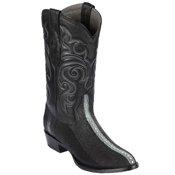 Los Altos Boots - Mens Dress Cowboy Boot - Low Priced Row-Stone Stingray Boots- in Black - 6
