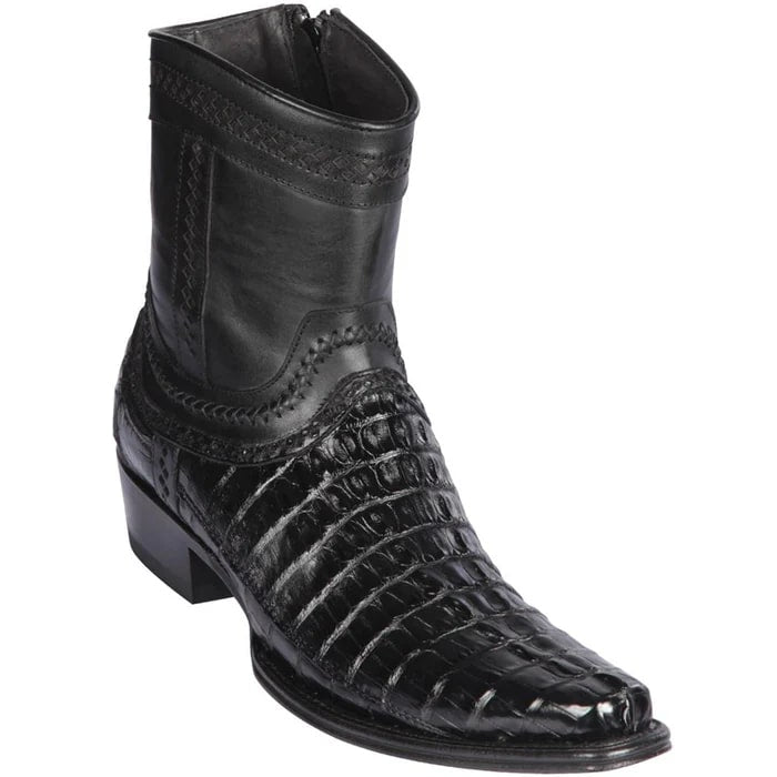 Los Altos Boots - Mens Dress Cowboy Boot - Low Priced Caiman Tail Short Black Boots- in Black - 6