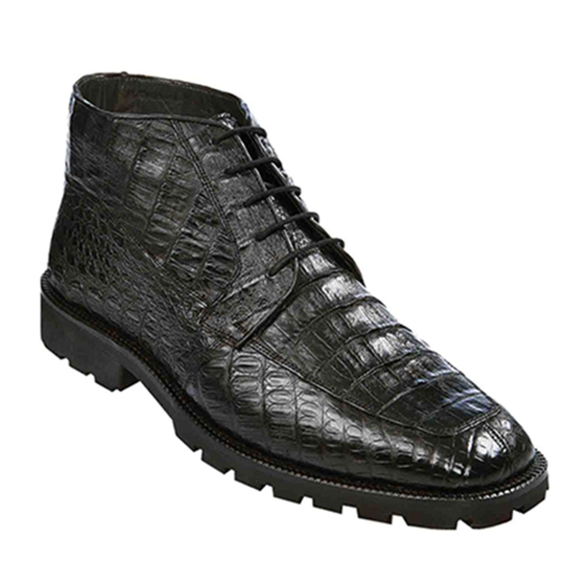 Los Altos Black Genuine Caiman Crocodile Hornback Ankle Boots - 8