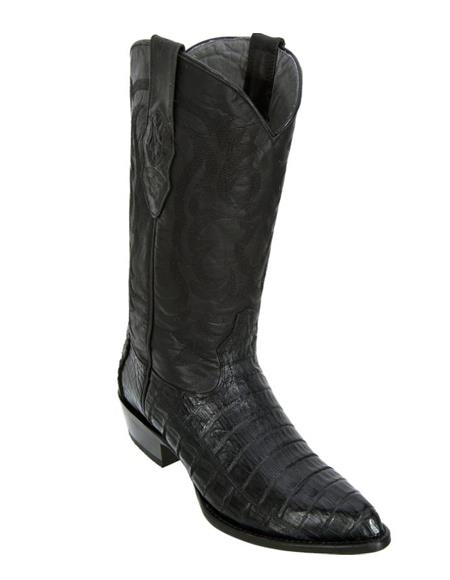 Los Altos Boots Caiman Belly Black Cowboy Boots J-Toe - 6.0 Standard / D / Medium