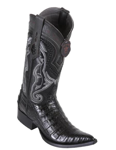 Los Altos Boots Caiman Belly Black Pointed Toe Cowboy Boots - 6.0 Standard / D / Medium