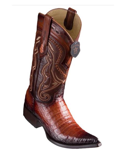 Los Altos Boots Caiman Belly Faded Cognac Pointed Toe Cowboy Boots - 6.0 Standard / D / Medium