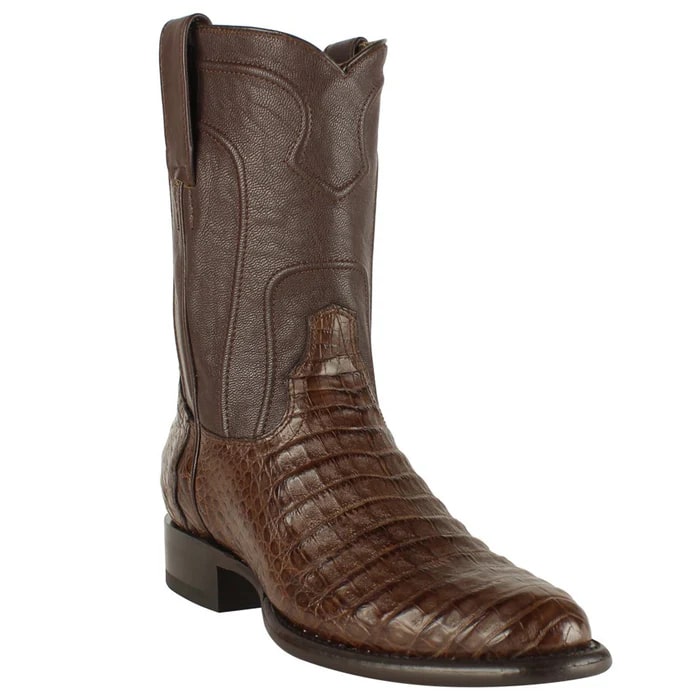 Los Altos Boots - Mens Dress Cowboy Boot - Low Priced Caiman Belly Roper Boots-  in Brown - 6
