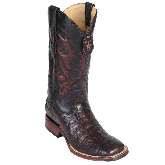 Los Altos Boots - Mens Dress Cowboy Boot - Low Priced Caiman Cowboy Boots-  in Black Cherry - 6