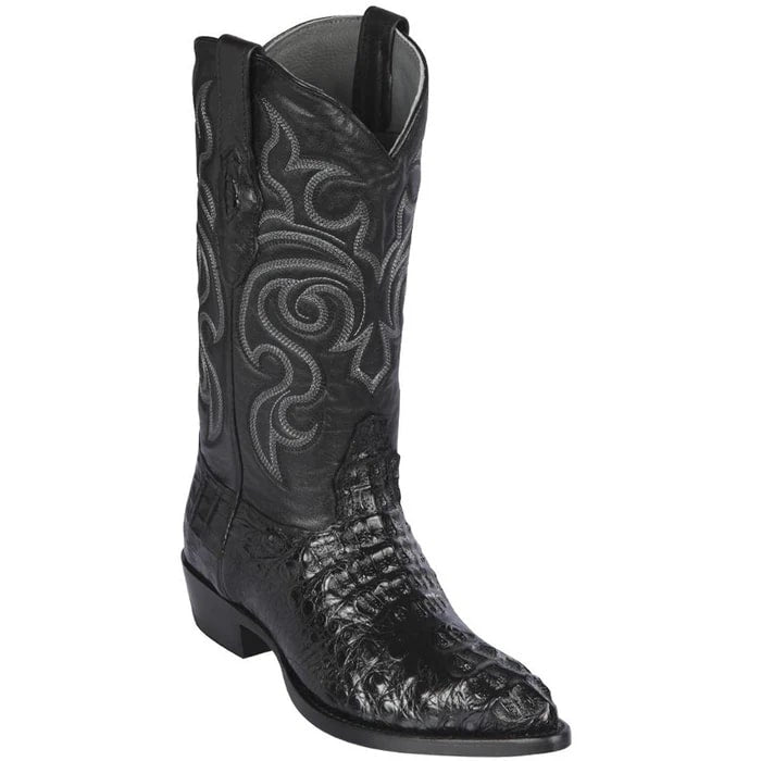 J Toe Cowboy Boots - J Toe Western Boots - Los Altos Boots - Mens Dress Cowboy Boot - Low Priced Caiman Hornback J-Toe Western Boots- in Black - 6