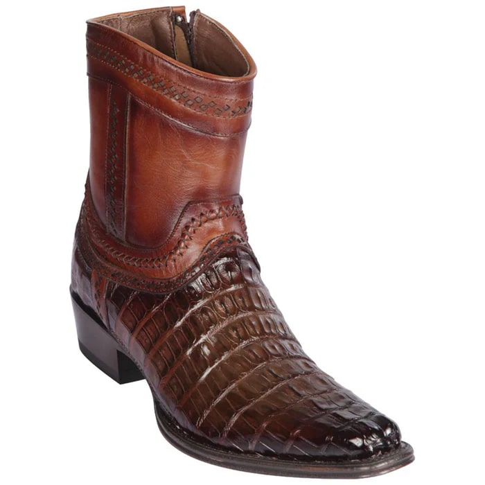 Los Altos Boots - Mens Dress Cowboy Boot - Low Priced Caiman Tail Mens European Square Toe Boots - in Brown - 6