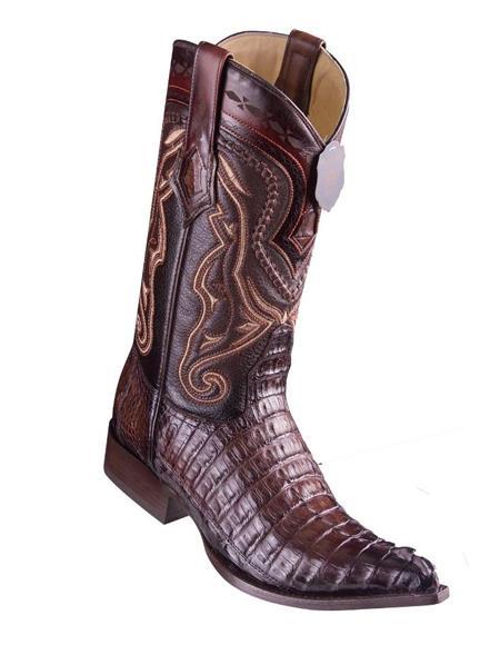 Los Altos Boots Caiman Tail Faded Brown Pointed Toe Cowboy Boots - 6.5 Standard / D / Medium