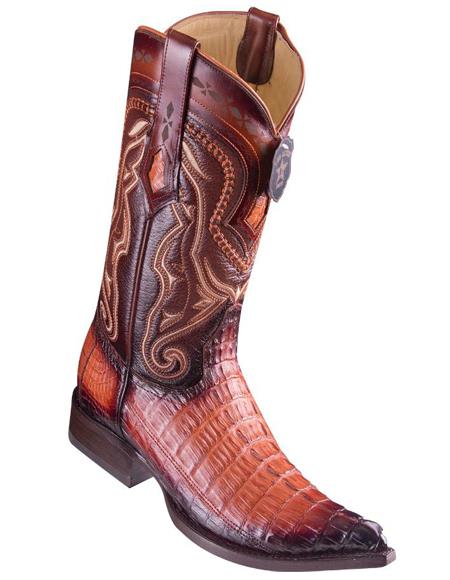 Los Altos Boots Boots Caiman Tail Faded Cognac Pointed Toe Cowboy Boots - 6.0 Standard / D / Medium