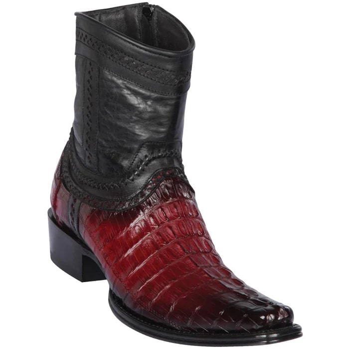 Los Altos Boots - Mens Dress Cowboy Boot - Low Priced Caiman Tail Mens European Square Toe Boots - in Burgundy - 6