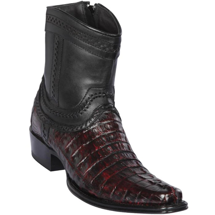 Los Altos Boots - Mens Dress Cowboy Boot - Low Priced Caiman Tail Mens European Square Toe Boots - in Black Cherry - 6