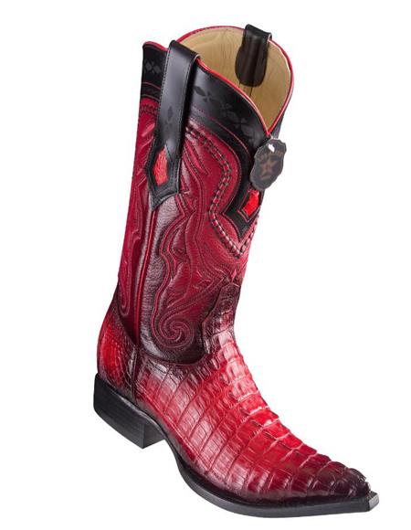 Los Altos Boots Caiman Tail Red Pointed Toe Cowboy Boots - 6.0 Standard / D / Medium