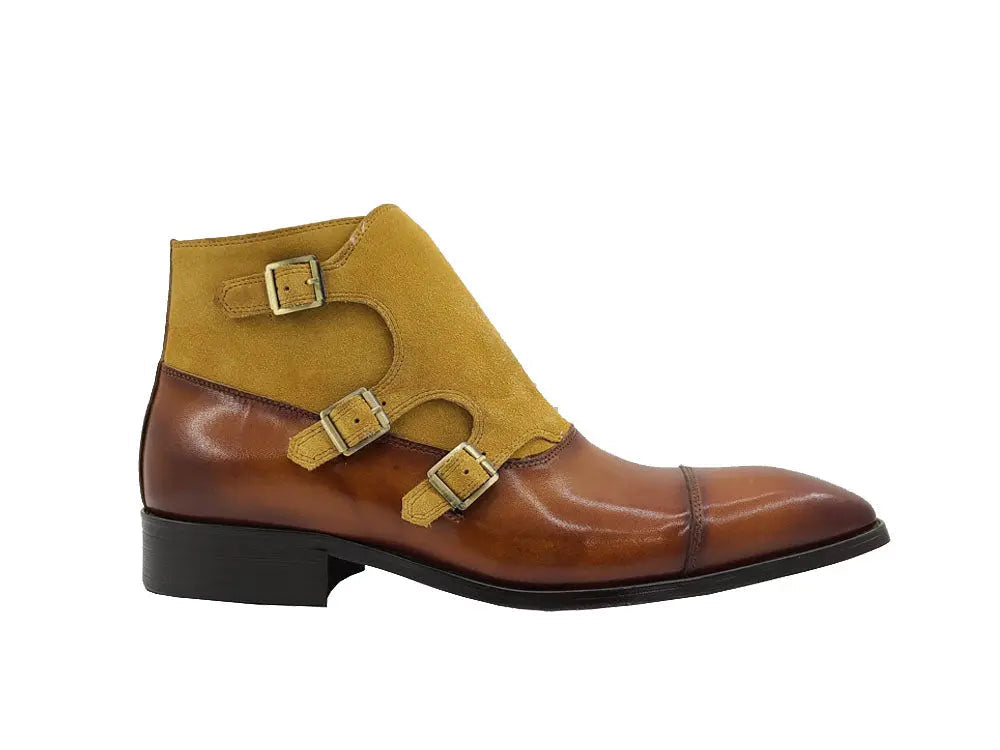 Carrucci Calf & Suede Three Buckles Monk Chukka Boot - 9.5