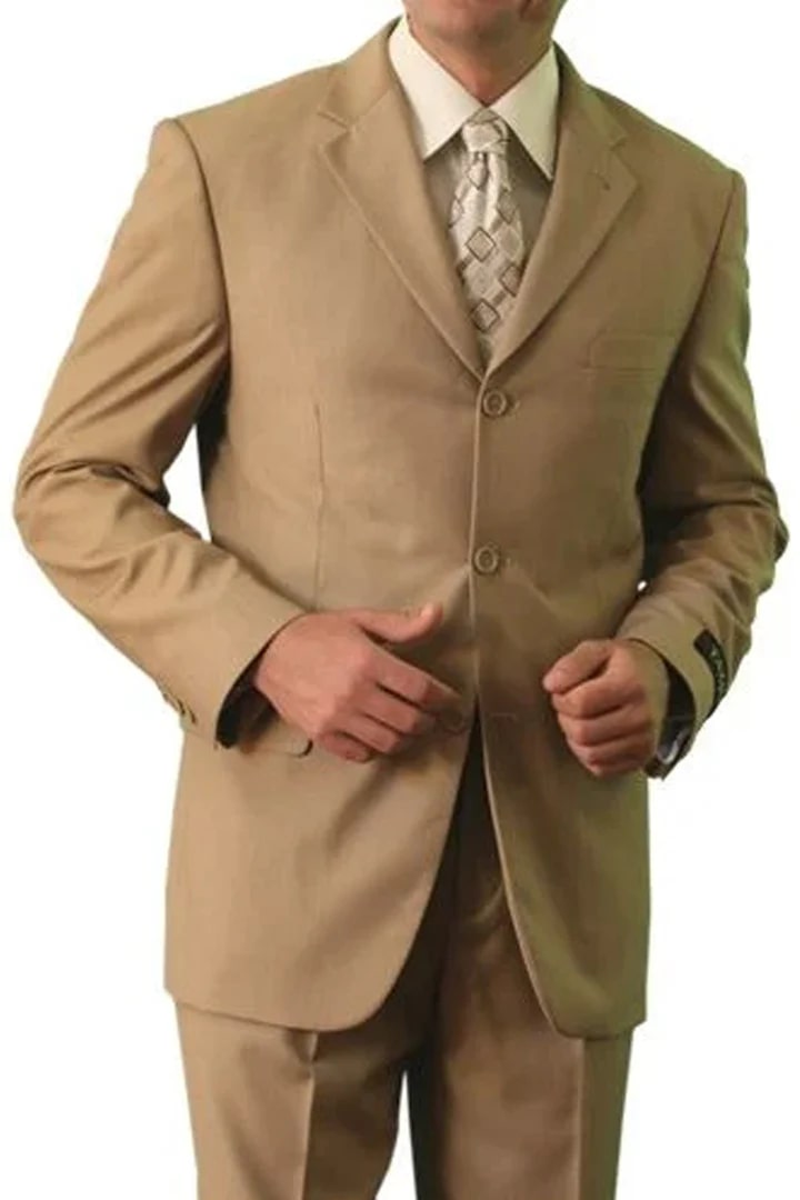 Cheap Suit - Mens Classic Fit Three Button Poplin Two Piece Camel Suit