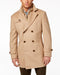 Camel Double-Breasted Wool-Blend Peacoat with Knit Bib