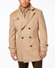 Camel Double-Breasted Wool-Blend Peacoat with Knit Bib