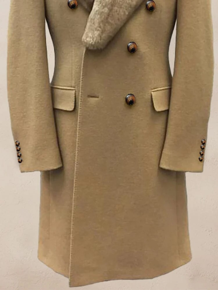 Camel Hair Overcoat - Peacoat With Fur Collar - Double Breasted Wool And Cashmere Alberto Nardoni Coat