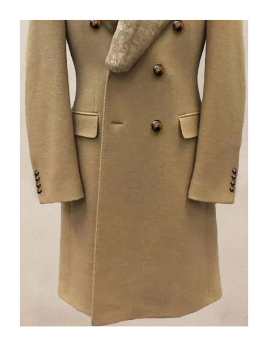 Camel Hair Overcoat - Peacoat With Fur Collar - Double Breasted Wool And Cashmere Alberto Nardoni Coat