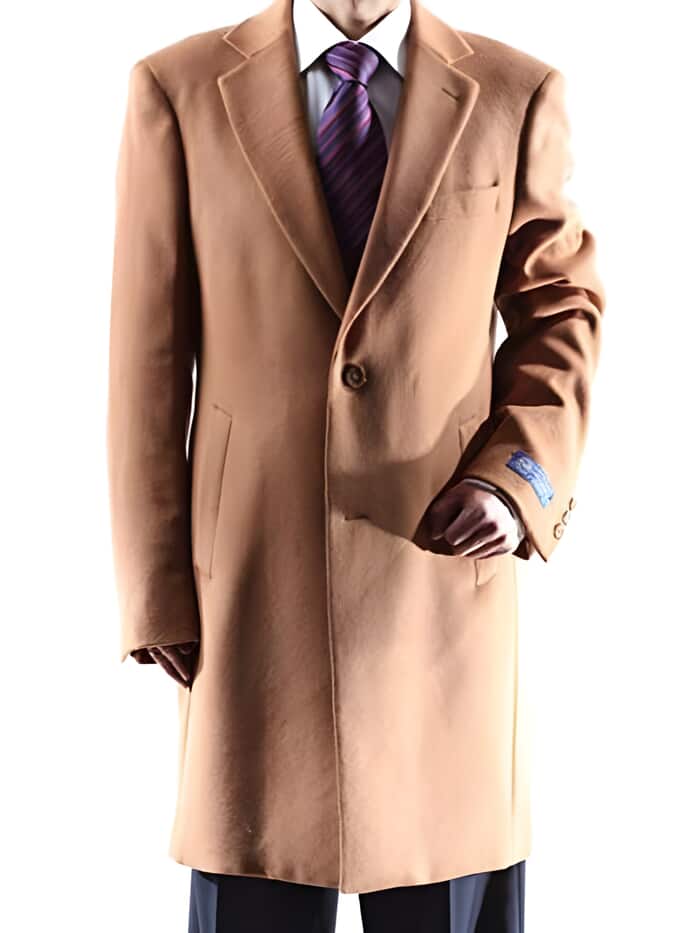 men's Caravelli Camel Long Dress Topcoat - Winter coat Two Button 3/4 Length men's Car Coat