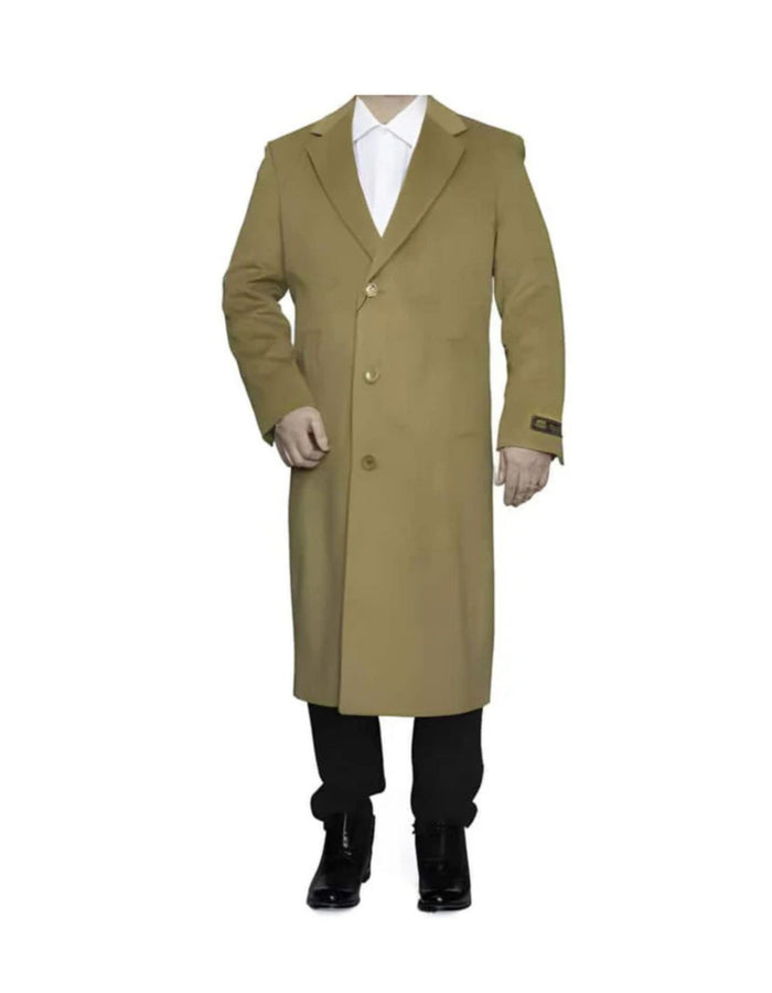 3 Button Camel Full Length Wool Dress Ankle length Top Coat/Overcoat - Mens Overcoat