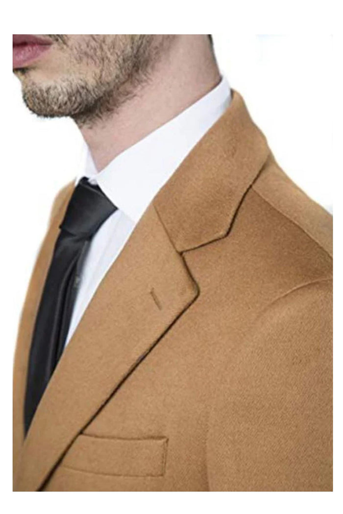 men's Modern Fit Polyester ~ Viscose ~ Spandex Camel Long men's Dress Topcoat - Winter coat