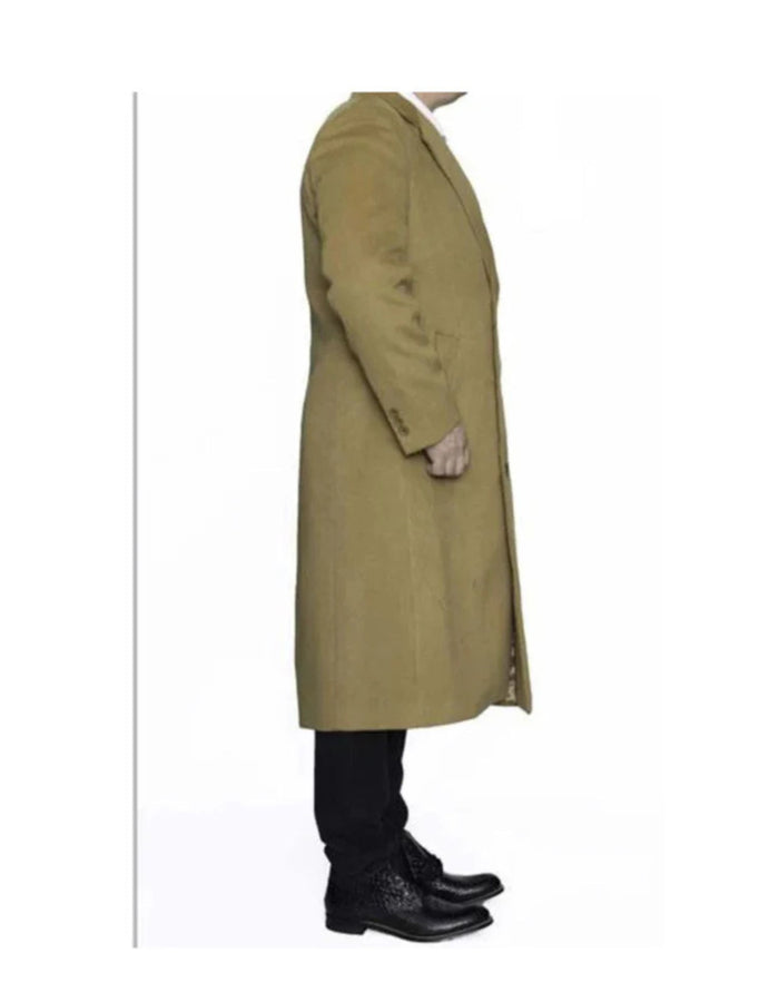 3 Button Camel Full Length Wool Dress Ankle length Top Coat/Overcoat - Mens Overcoat