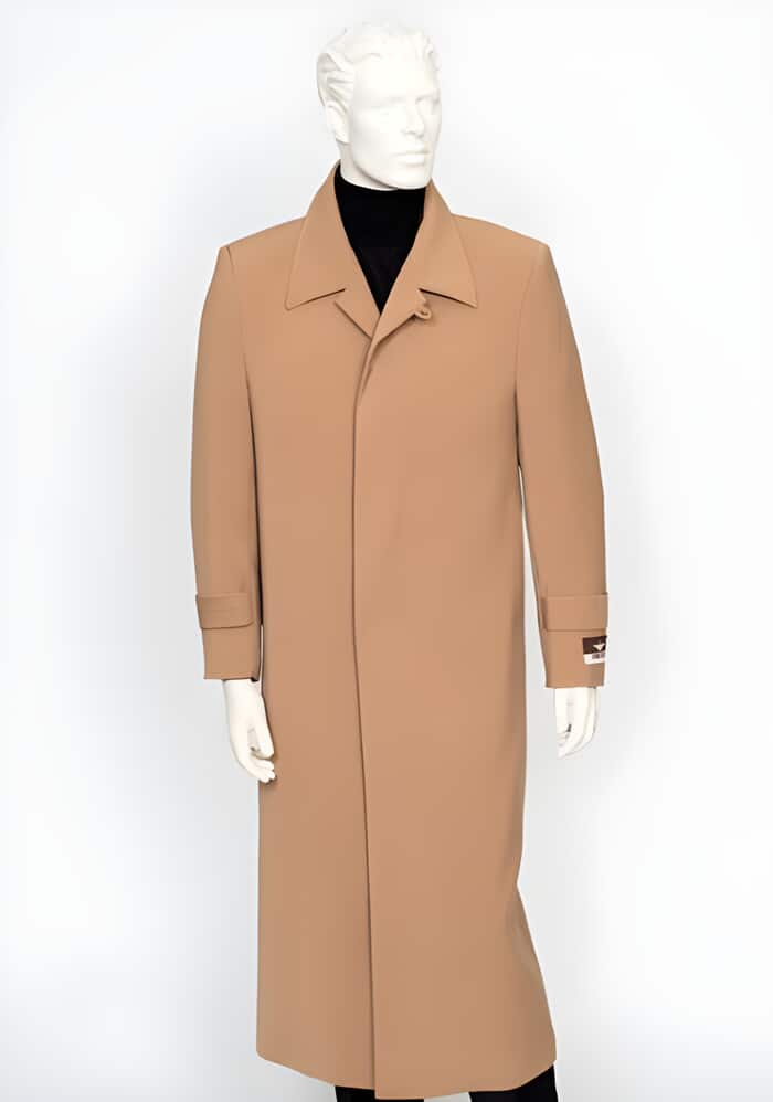 men's Camel 4 Buttons Full Length All Weather Coat Duster Maxi Coat