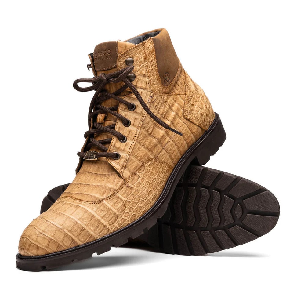 Marco Di Milano Leoni Men's Shoes Oil Orix Genuine Caiman Crocodile Leather Rugged Boots - 8.5