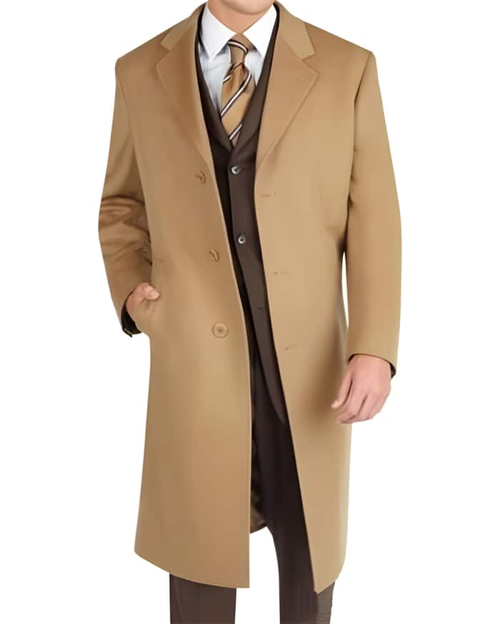 men's Dress Coat Long Wool Winter Dress Knee Length Coat Camel ~ Khaki