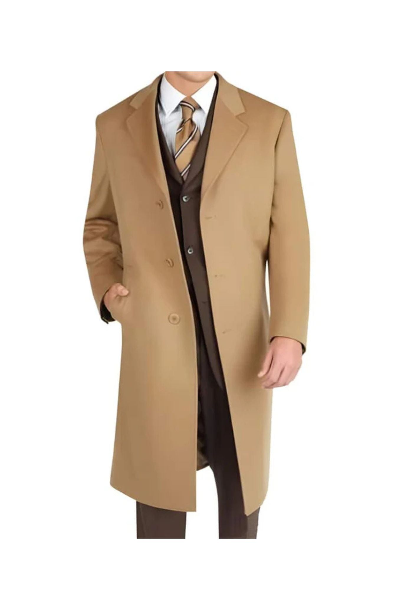 men's Dress Coat Long Wool Winter Dress Knee Length Coat Camel ~ Khaki Wool and Cashmere Long men's Dress Topcoat - Winter coat ~ Overcoat - Coat Size 38