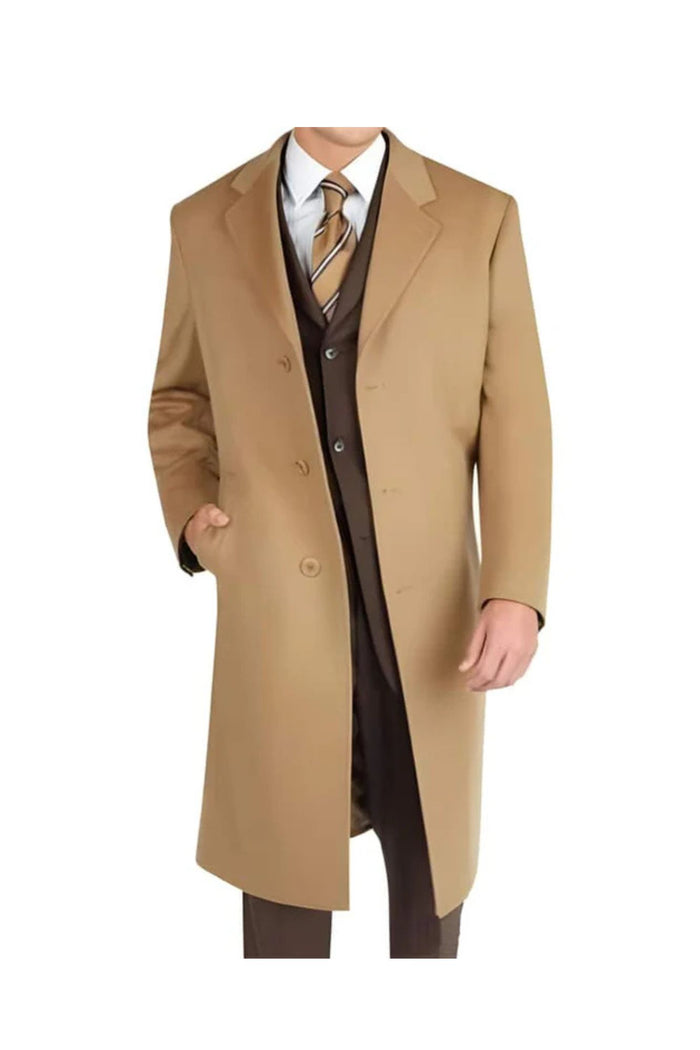 men's Dress Coat Long Wool Winter Dress Knee Length Coat Camel ~ Khaki Wool and Cashmere Long men's Dress Topcoat - Winter coat ~ Overcoat