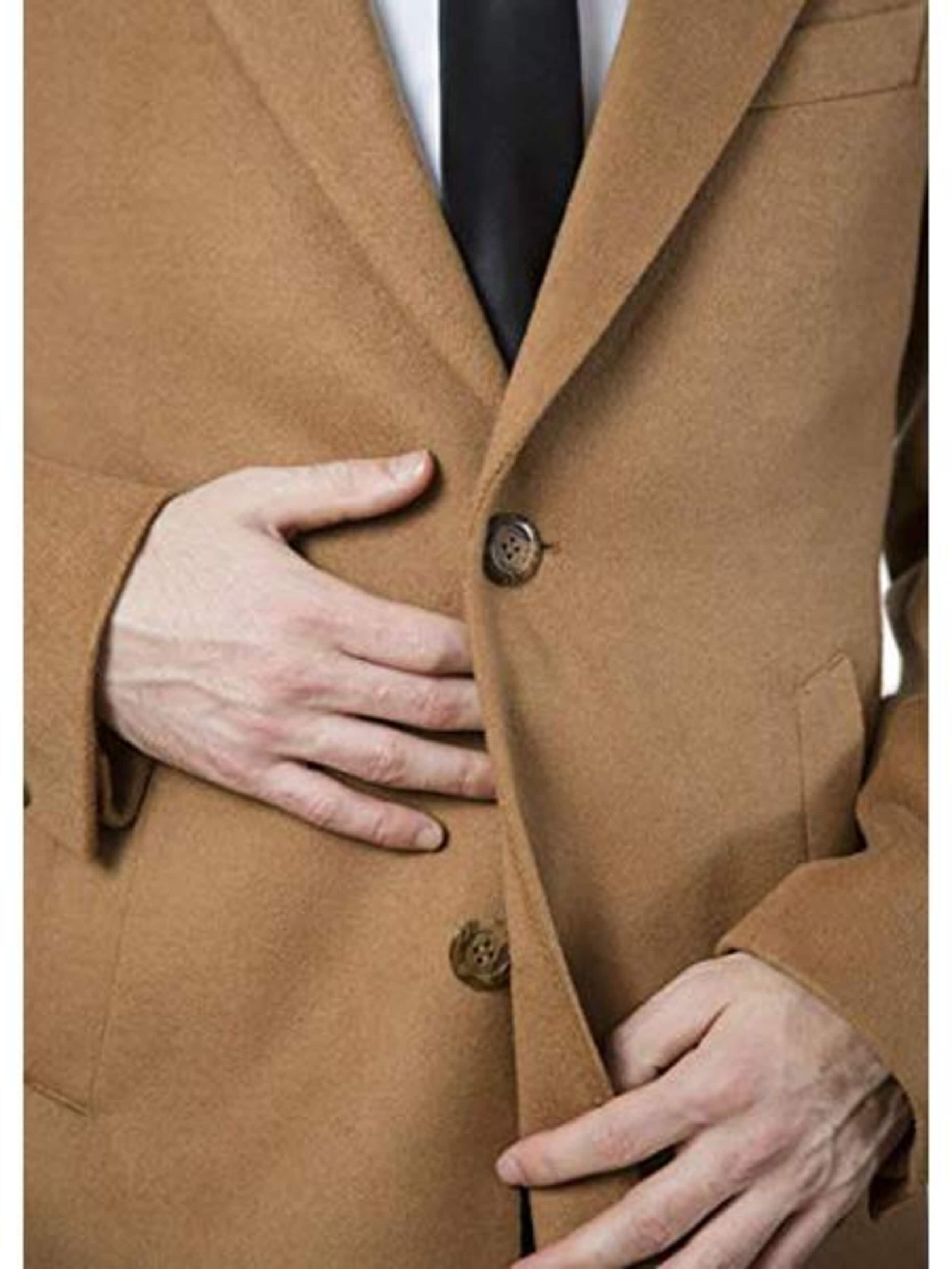 men's Modern Fit Polyester ~ Viscose ~ Spandex Camel Long men's Dress Topcoat - Winter coat