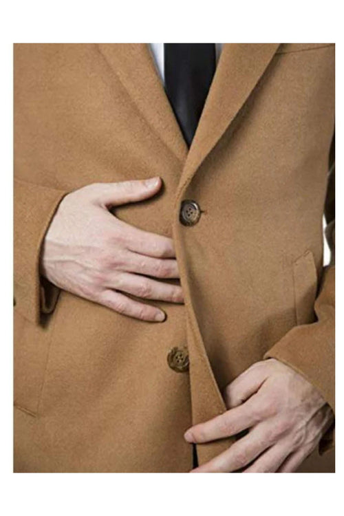 men's Modern Fit Polyester ~ Viscose ~ Spandex Camel Long men's Dress Topcoat - Winter coat