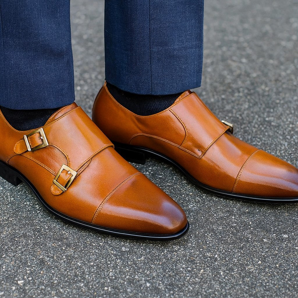 Carrucci Cap Toe Double Monk Strap Shoe - 8
