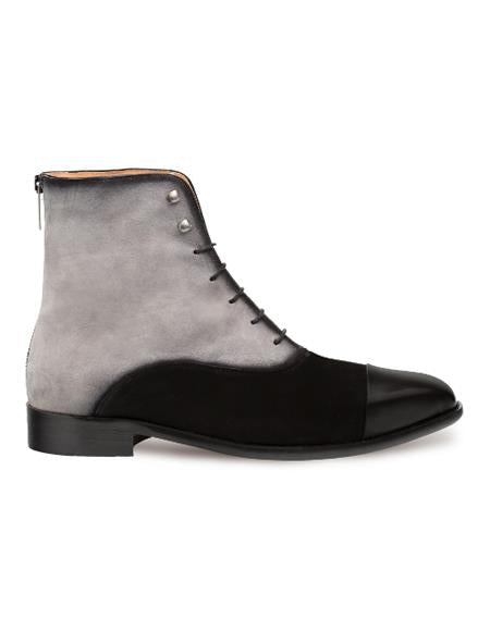 Mens Dress Ankle Boots Mens Mezlan Shoes Exquisite Cap Toe Full Leather Sole Shoes Black ~ Grey - 7 Standard / D / Medium