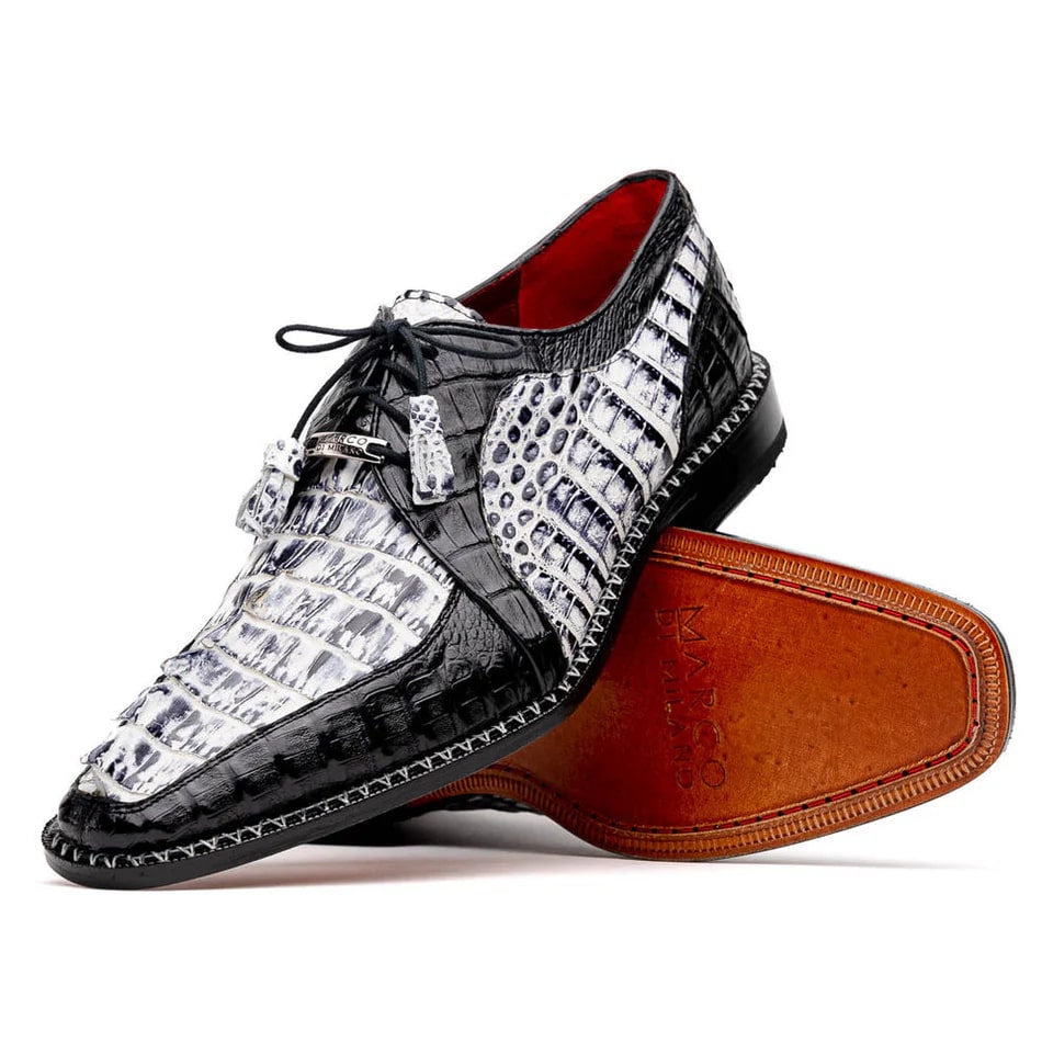 Marco Di Milano Caribe Men's Shoes Newspaper & Black Exotic Hornback Crocodile Skin Derby Oxfords - 6