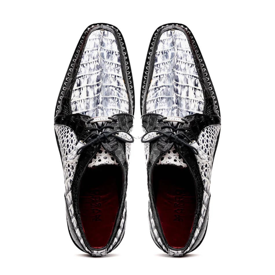 Marco Di Milano Caribe Men's Shoes Newspaper & Black Exotic Hornback Crocodile Skin Derby Oxfords - 6