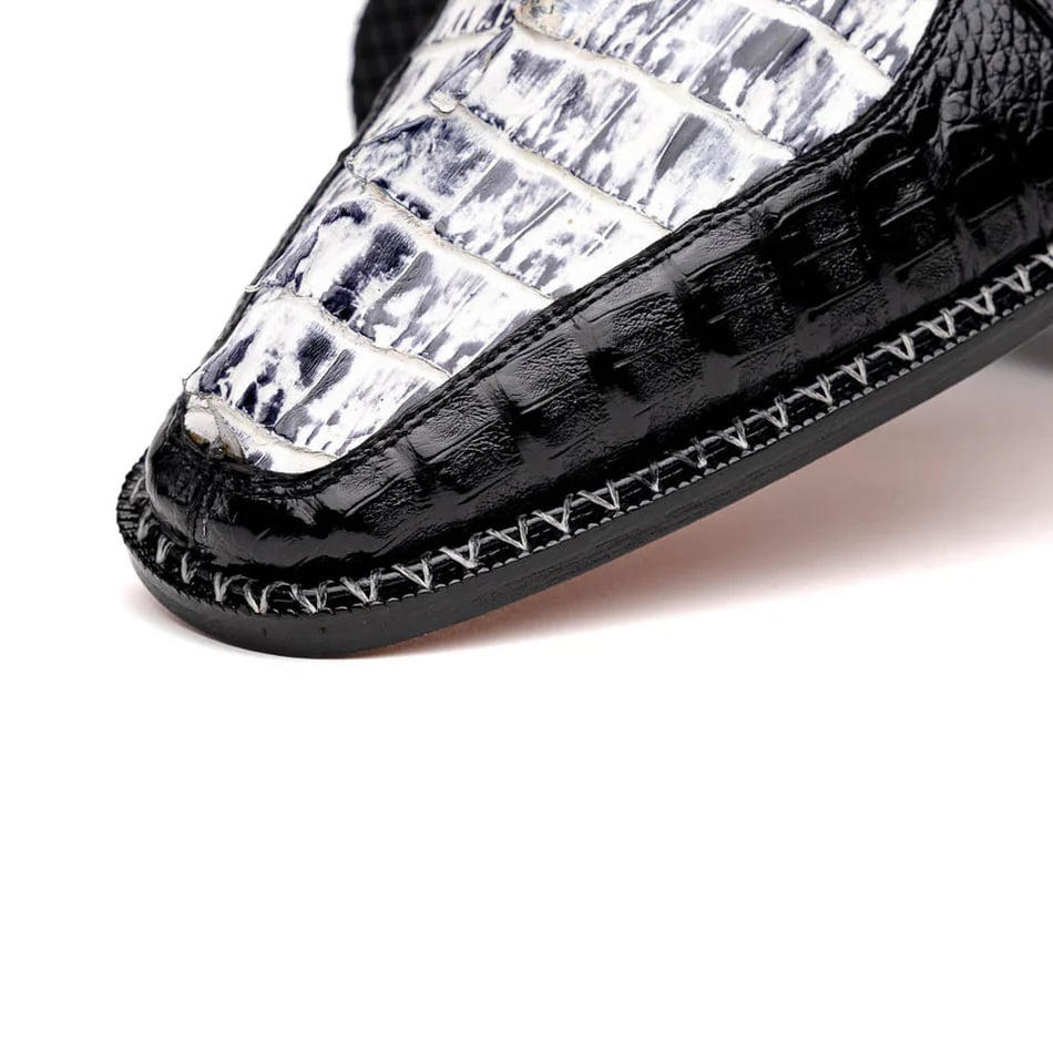 Marco Di Milano Caribe Men's Shoes Newspaper & Black Exotic Hornback Crocodile Skin Derby Oxfords - 8.5