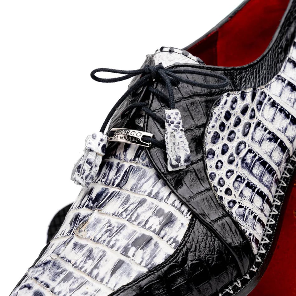 Marco Di Milano Caribe Men's Shoes Newspaper & Black Exotic Hornback Crocodile Skin Derby Oxfords - 8.5