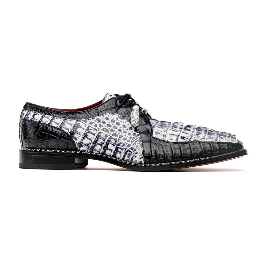 Marco Di Milano Caribe Men's Shoes Newspaper & Black Exotic Hornback Crocodile Skin Derby Oxfords - 6