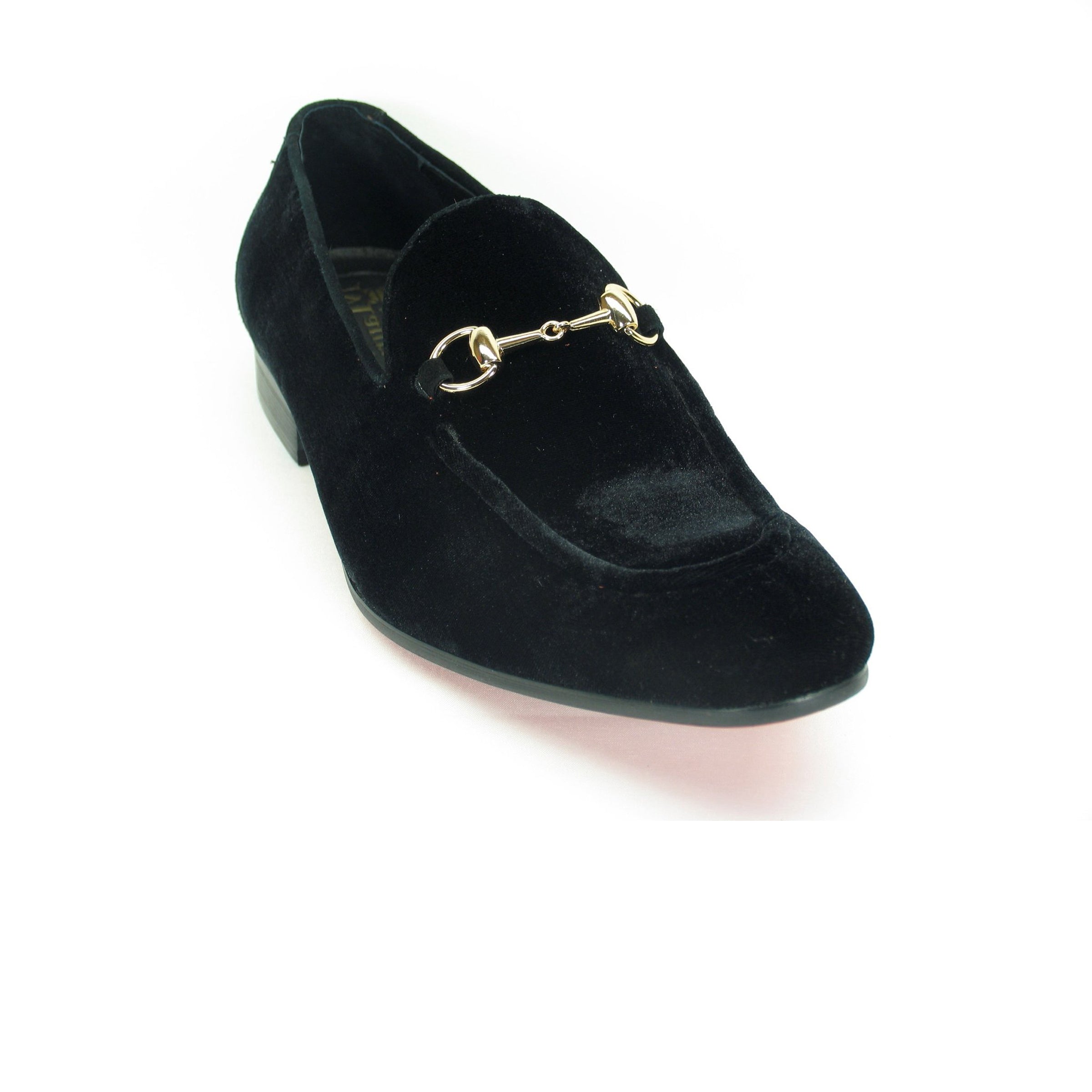 Mens Carrucci Velvet Metal Buckle Loafer Dress Shoe in Black - 7