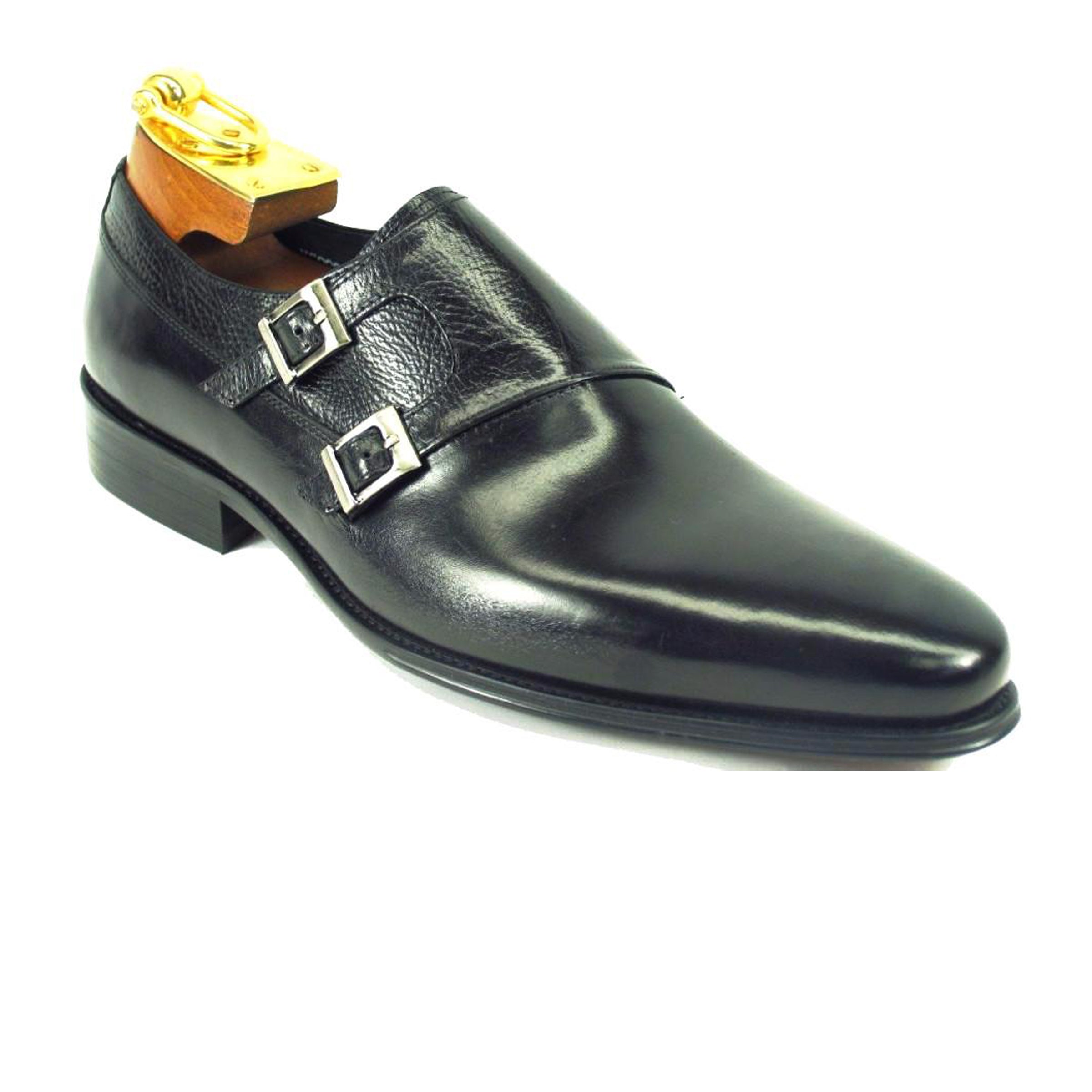 Mens Calfskin Double Buckle Monk Strap Dress Shoe in Cognac - 7.5