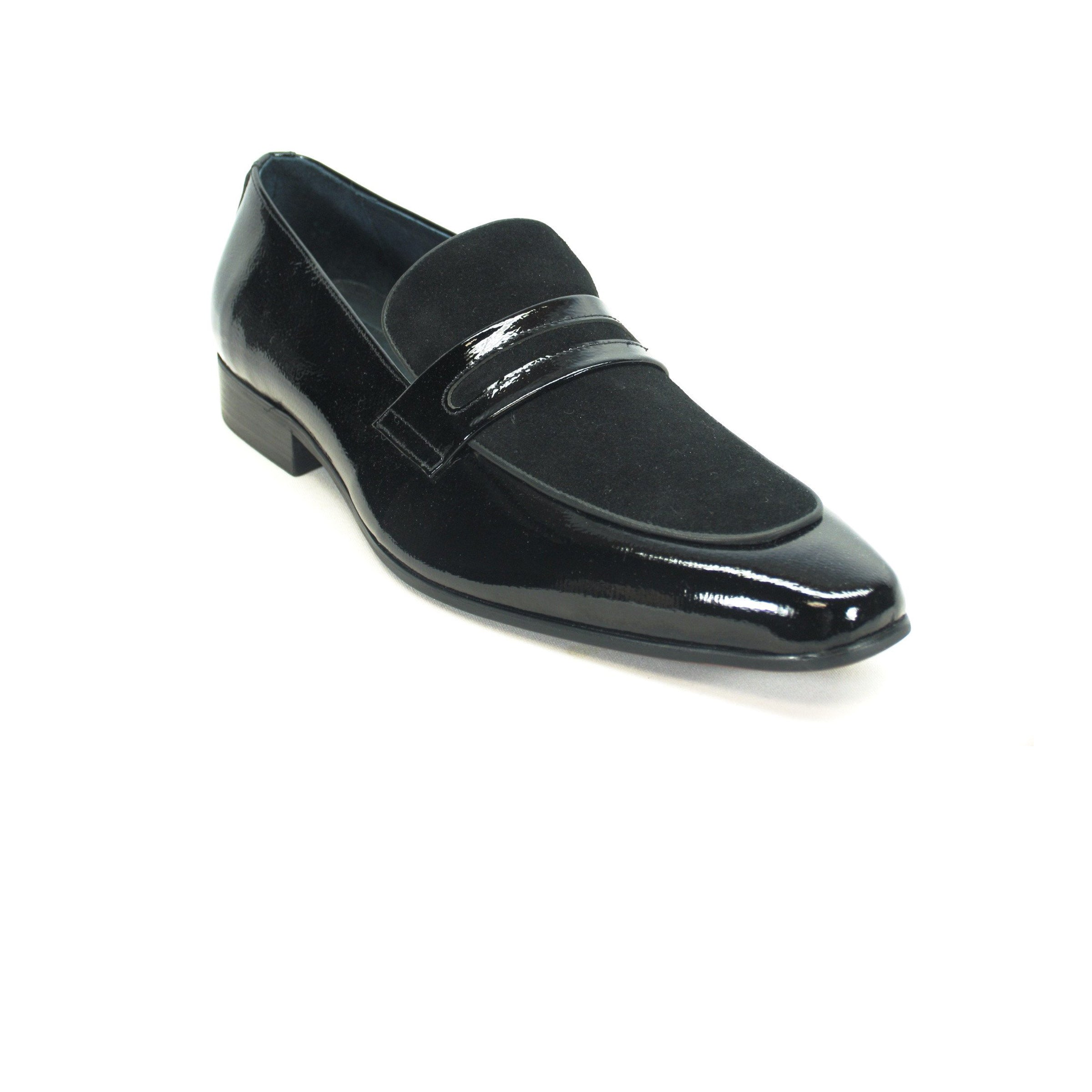 Mens Carrucci Patent Leather & Suede Dress Shoe Loafer in Black - 7