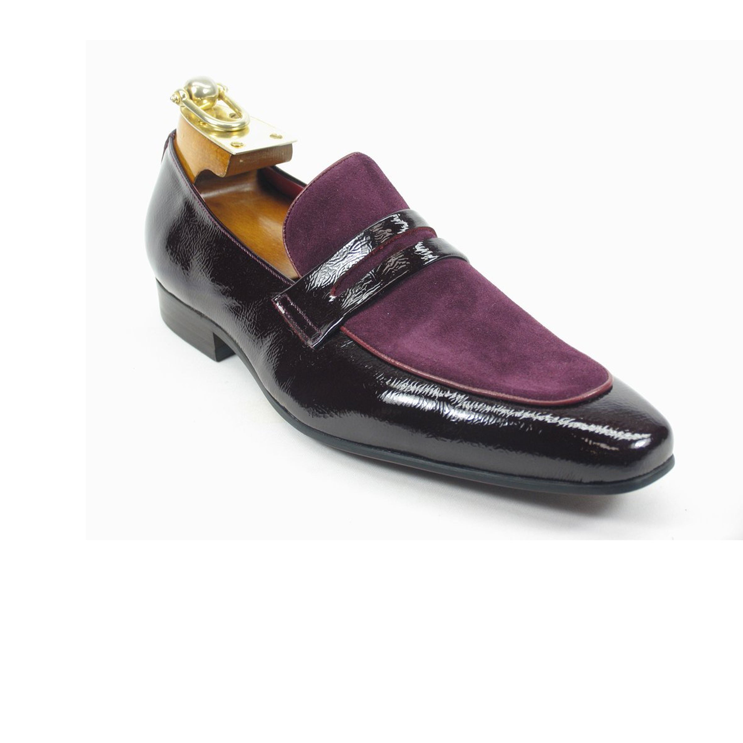 Mens Carrucci Patent Leather & Suede Dress Shoe Loafer in Burgundy - 7