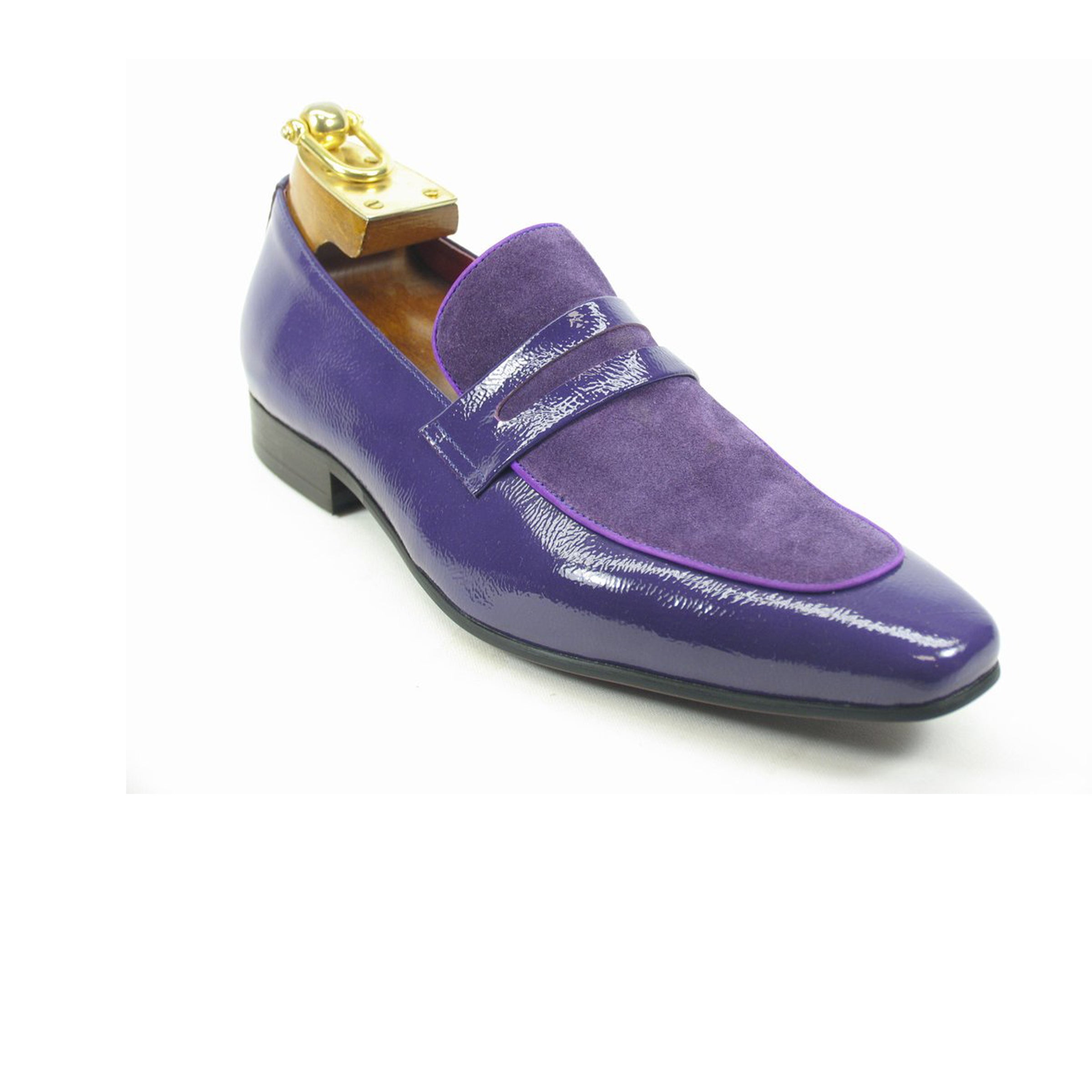 Mens Carrucci Patent Leather & Suede Dress Shoe Loafer in Black - 7