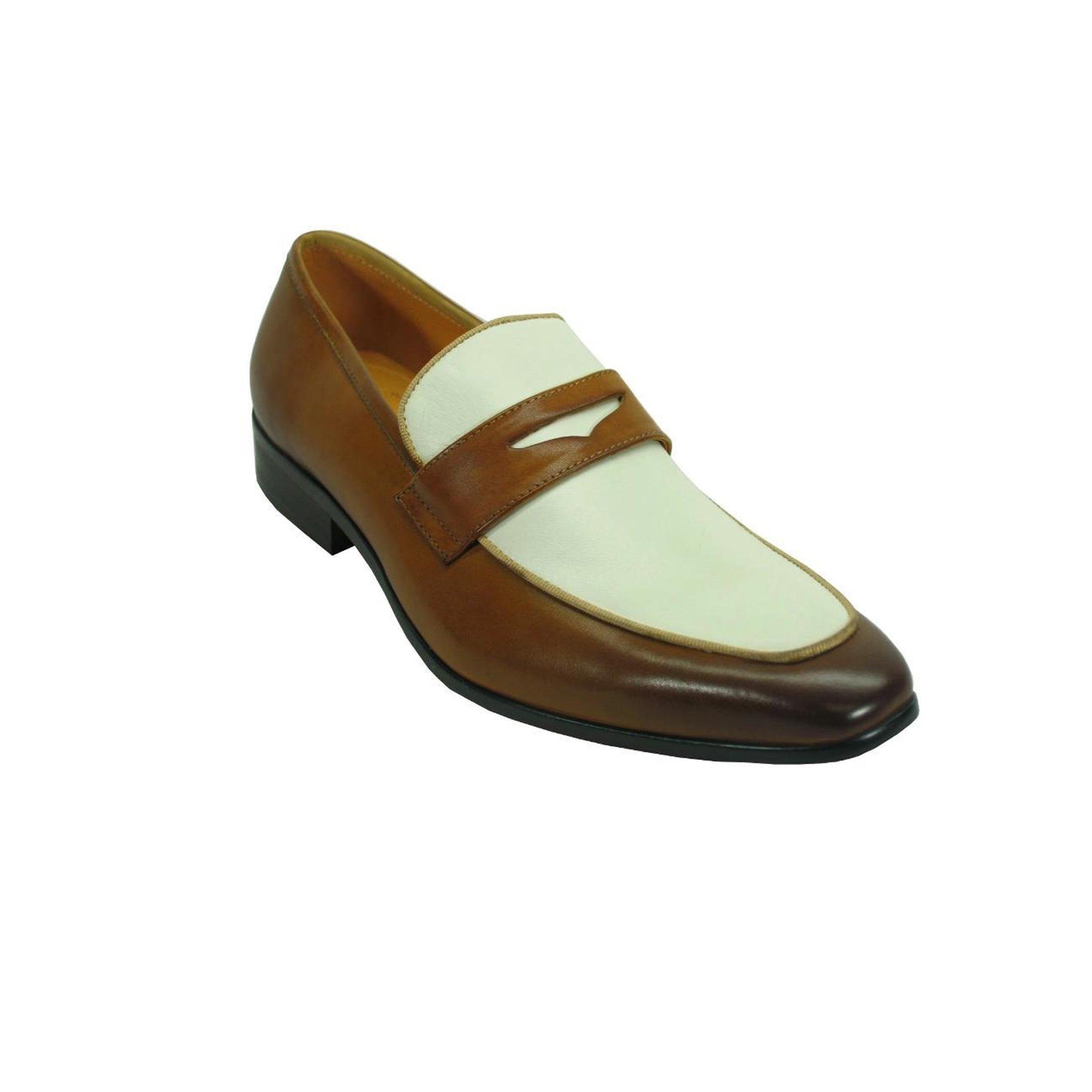 Mens Carrucci Two Tone Penny Loafer Dress Shoe in White & Navy - 7