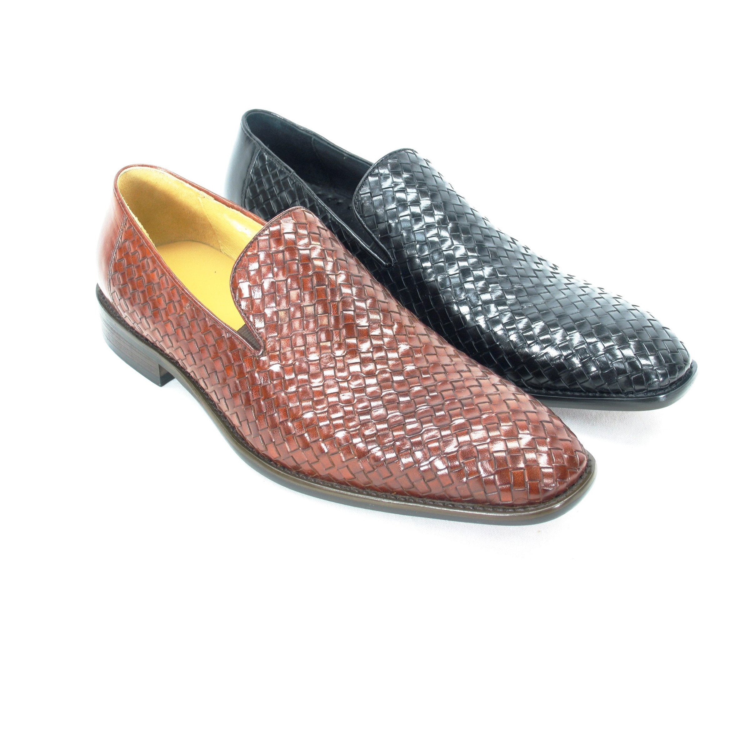 Mens Woven Leather Slip On Loafer Dress Shoe in Black - 9